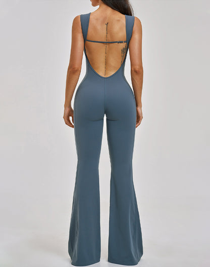 Backless Yoga Flare Leg Jumpsuit One Piece Athletic Bodysuit