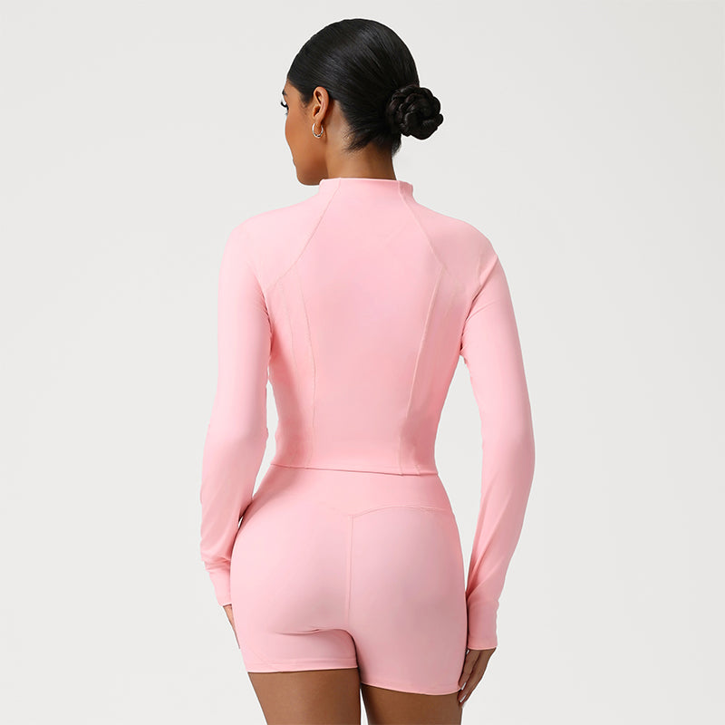 Full Zip UP Athletic Cropped Jacket with Thumb Holes