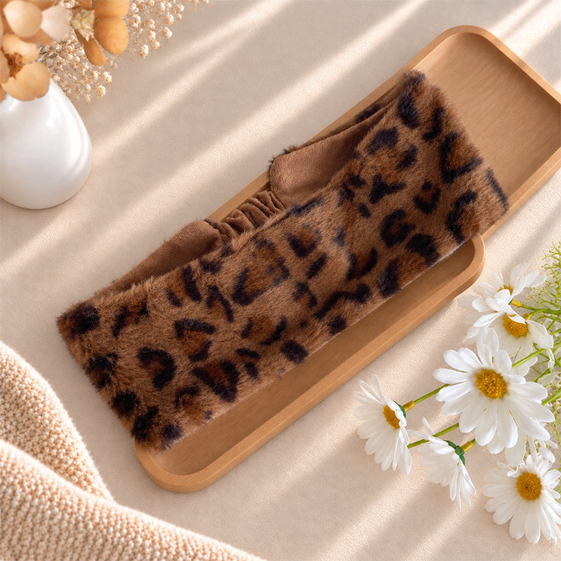 Leopards Print Faux Fur Elastic Warm Sports Headband