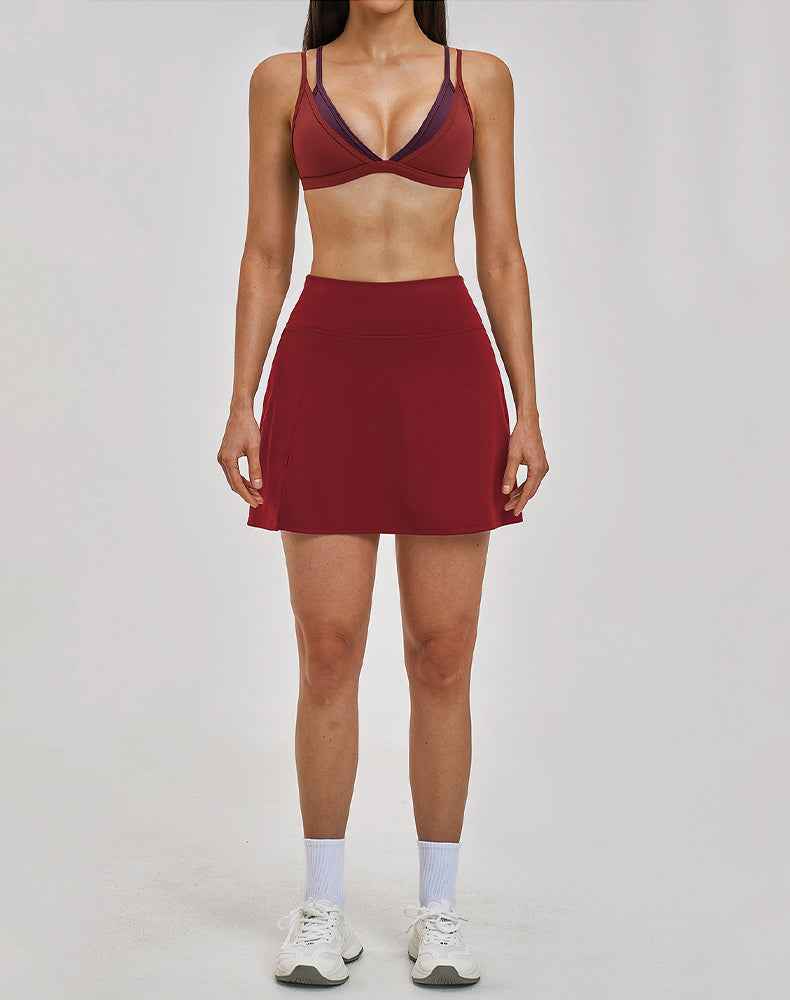 Tennis Sets with Fake Two Piece Sports Bra and Mini Skirt