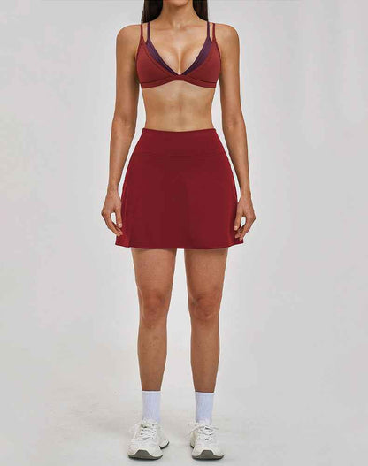 Tennis Sets with Fake Two Piece Sports Bra and Mini Skirt