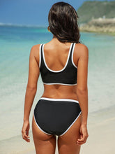 Color Block V Neck Bikini Set