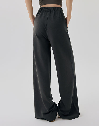Casual Elastic Waist Wide Leg Sweatpants with Pockets