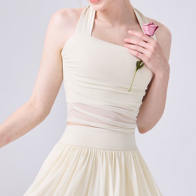 Halter Mesh Crop Tank Top Backless Slim Fit Sleeveless Shirt