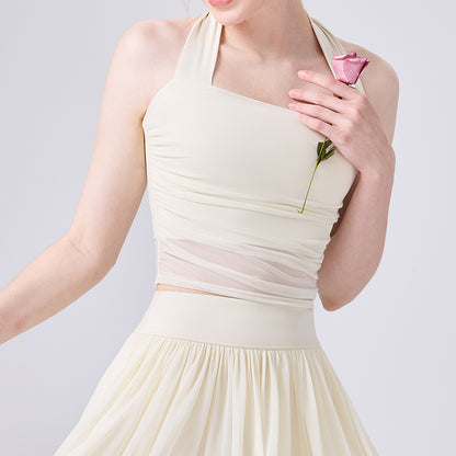 Halter Mesh Crop Tank Top Backless Slim Fit Sleeveless Shirt