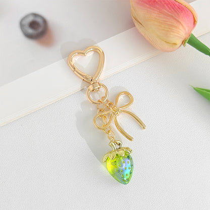 Strawberry Bow Keychain Clear Purple Cute Bag Heart Charms