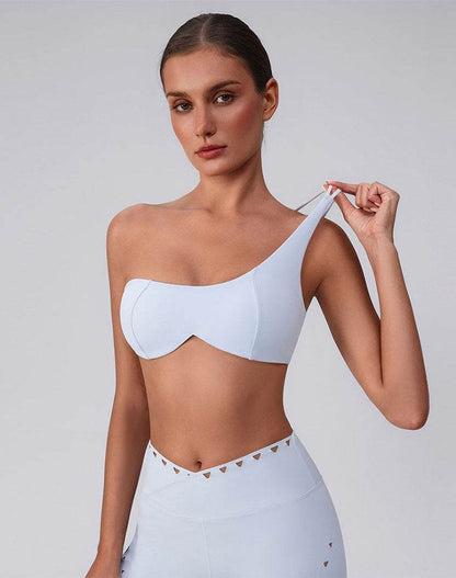 Asymmetric One Shoulder Backless Sports Bra