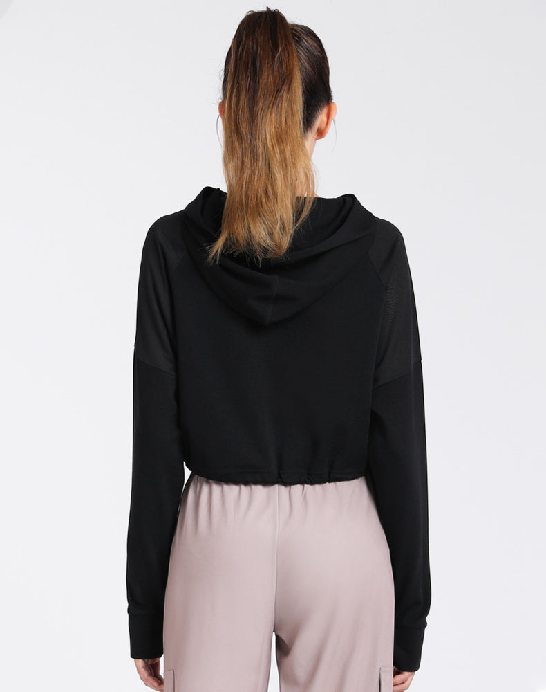 Drawstring Cropped Hoodies with Thumb Holes