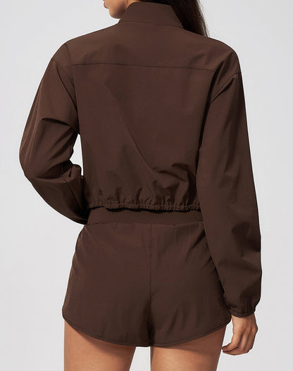 Athletic Cropped Jacket Track Zip Up Sport Long Sleeve Coat