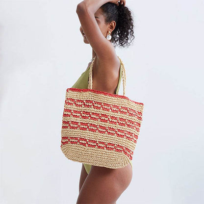 Straw Beach Tote Bag Handmade Woven Hobo Handbag