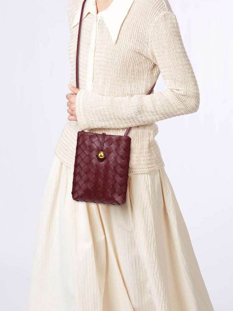 Woven Leather Cell Phone Purses Mini Crossbody Bag