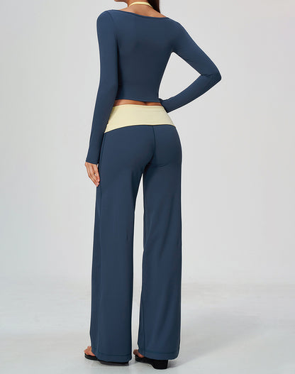 2 Piece Long Sleeve Sports T-Shirt and Fold Over Flare Pant