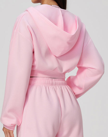 Long Sleeve Full Zip Cropped Casual Hooded