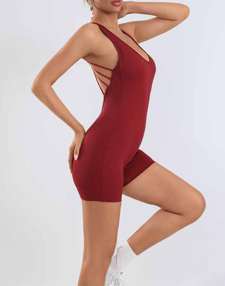 Halter Open Back Jumpsuits One Piece Yoga Short Bodysuits