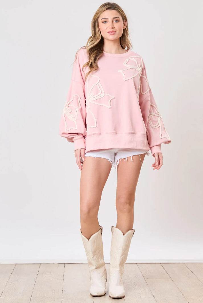 Cute Bow Long Lantern Sleeve Sweatshirt | Perfect for Casual Days