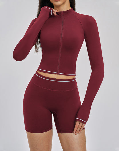 Zip Up Crop Jacket Cropped Long Sleeve Athletic Tops