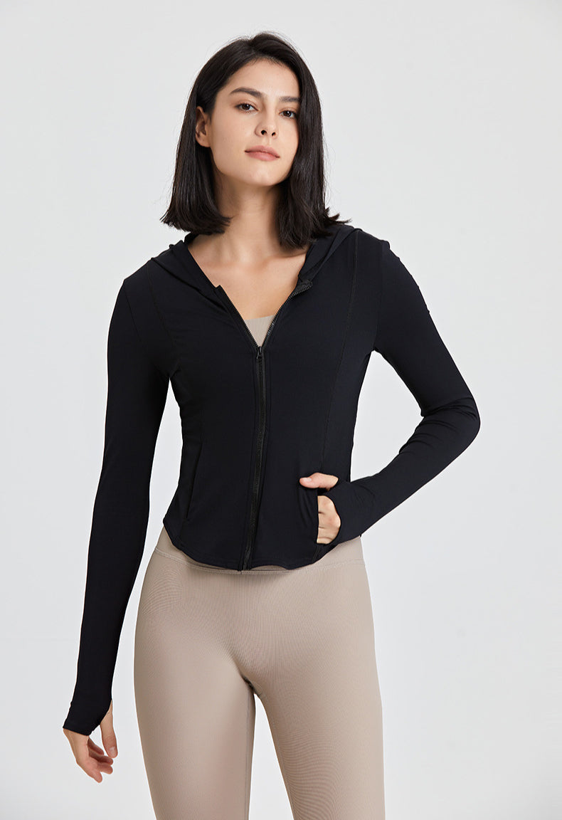 Women Long Sleeves Sports Hooded  with Thumb Holes and Side Pockets