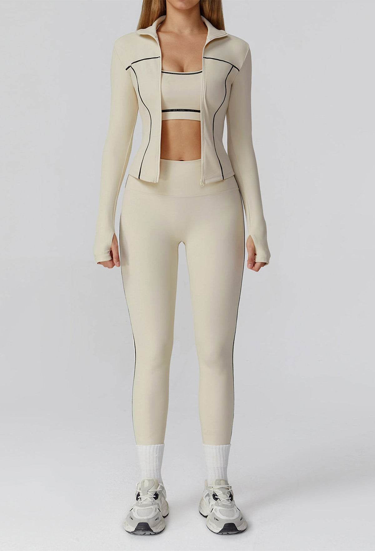 3 Pieces Athletic Wear with Sports Bra, Jacket and Legging