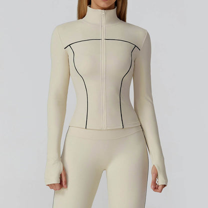 Cropped Running Jacket Slim Fit Athletic Top with Thumb Hole