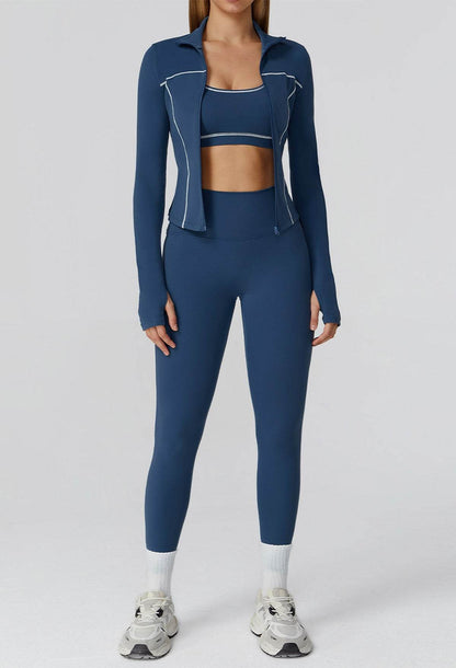 3 Pieces Athletic Wear with Sports Bra, Jacket and Legging