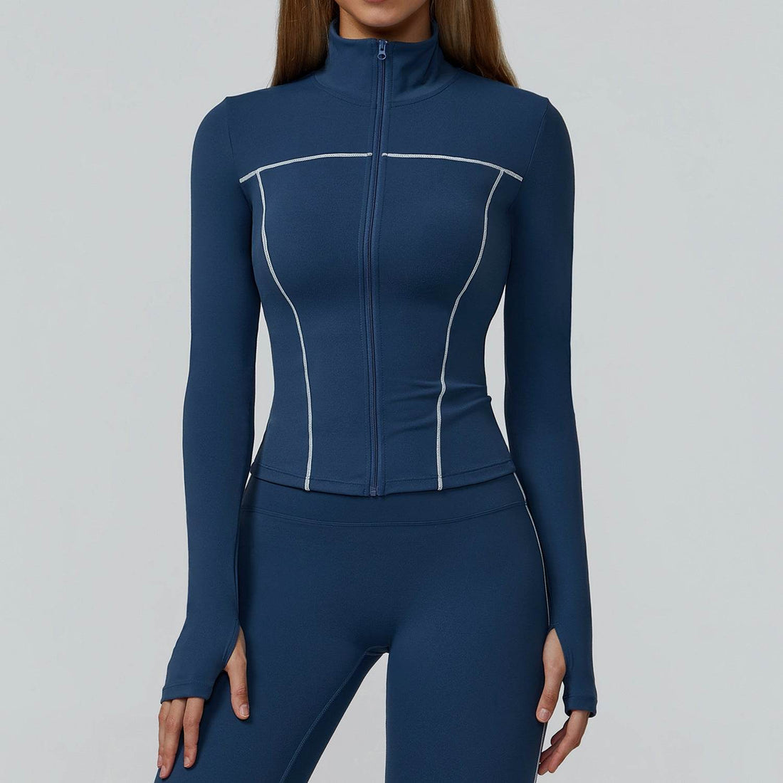 Cropped Running Jacket Slim Fit Athletic Top with Thumb Hole