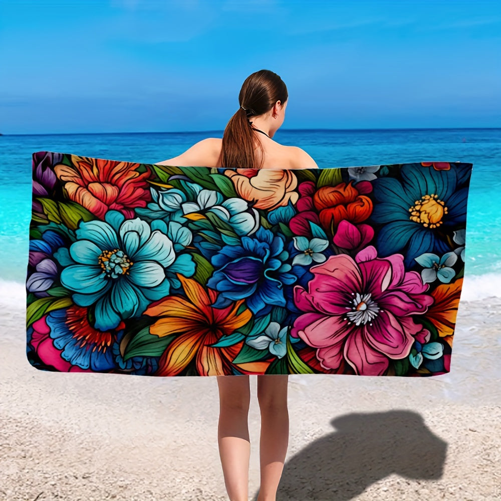 Colorful Floral Graphic Beach Towel