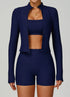 3 Pieces Ribbed Activewear Set with Bra, Jacket and Short
