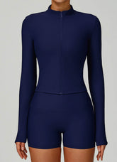 Ribbed Activewear Set with Running Jacket and Short