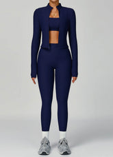 3 Pieces Ribbed Activewear Set with Bra, Jacket and Legging