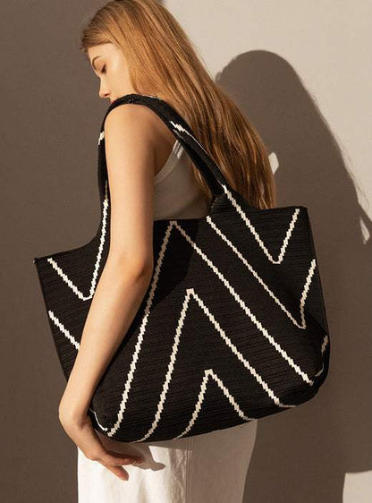 Polyester Large Knitted Handbag | Stylish &amp; Spacious Everyday Tote