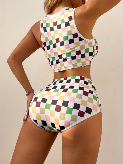 2-Piece Checkerboard Swimsuit Set