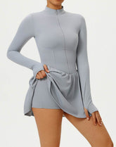Long Sleeve Zipper Tennis Dress with Built-in Short