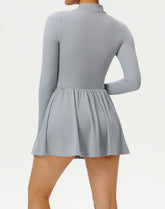 Long Sleeve Zipper Tennis Dress with Built-in Short