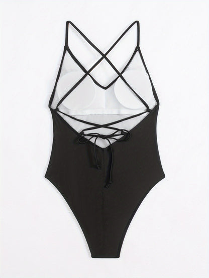 One-piece Backless Criss Cross Tie Swimsuit