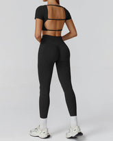 Athletic Wear with Short Sleeve Crop Top and Legging