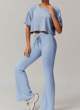 Sports Sets with Short Sleeve T-Shirts and Flare Pants
