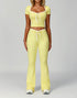 2 Pieces Activewear Set with Bow Crop Tops and Flare Pants