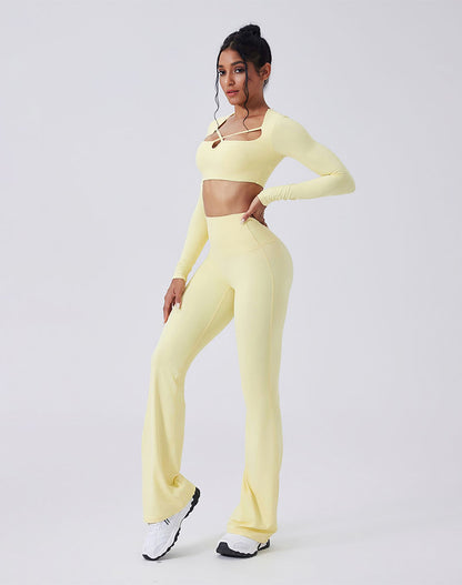 Activewear Set with crisscross thin strap Top and Flare Pant