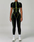 Three Dimensional Line Sports Backless Short Sleeve Jumpsuit