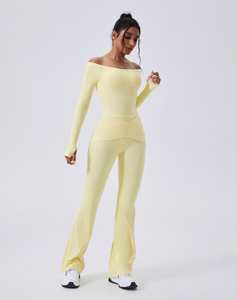 Activewear Set with Off-Shoulder Top and Flare Pant