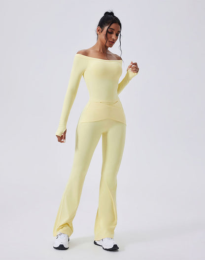 Activewear Set with Off-Shoulder Top and Flare Pant