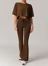 Sports Sets with Short Sleeve T-Shirts and Flare Pants