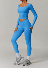 Athletic Wear Sets with Off Shoulder Basic T-Shirts and Leggings