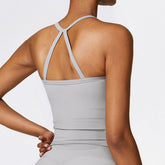 Square Neck Sports Tank Tops Criss Cross Back Longline Cami