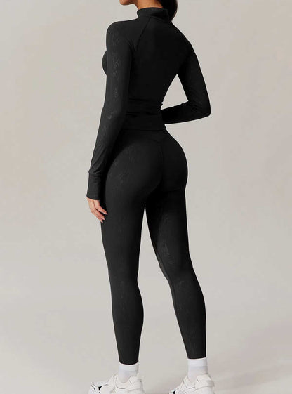 Sports Set with Full Zipper Long Sleeve Jacket and Leggings | Stylish