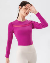 Mesh Splicing Workout Tops Long Sleeve Athletic T-Shirts