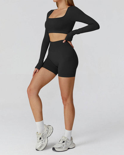 Athletic Wear with Long Sleeve Crop Top and Short
