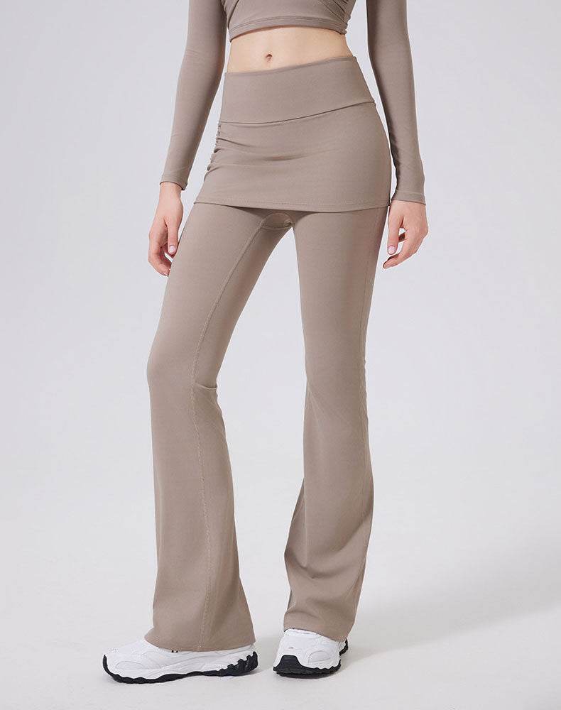High Waisted Athletic Fake Two Pieces Flare Pant with Skirt