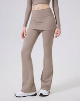 High Waisted Athletic Fake Two Pieces Flare Pant with Skirt