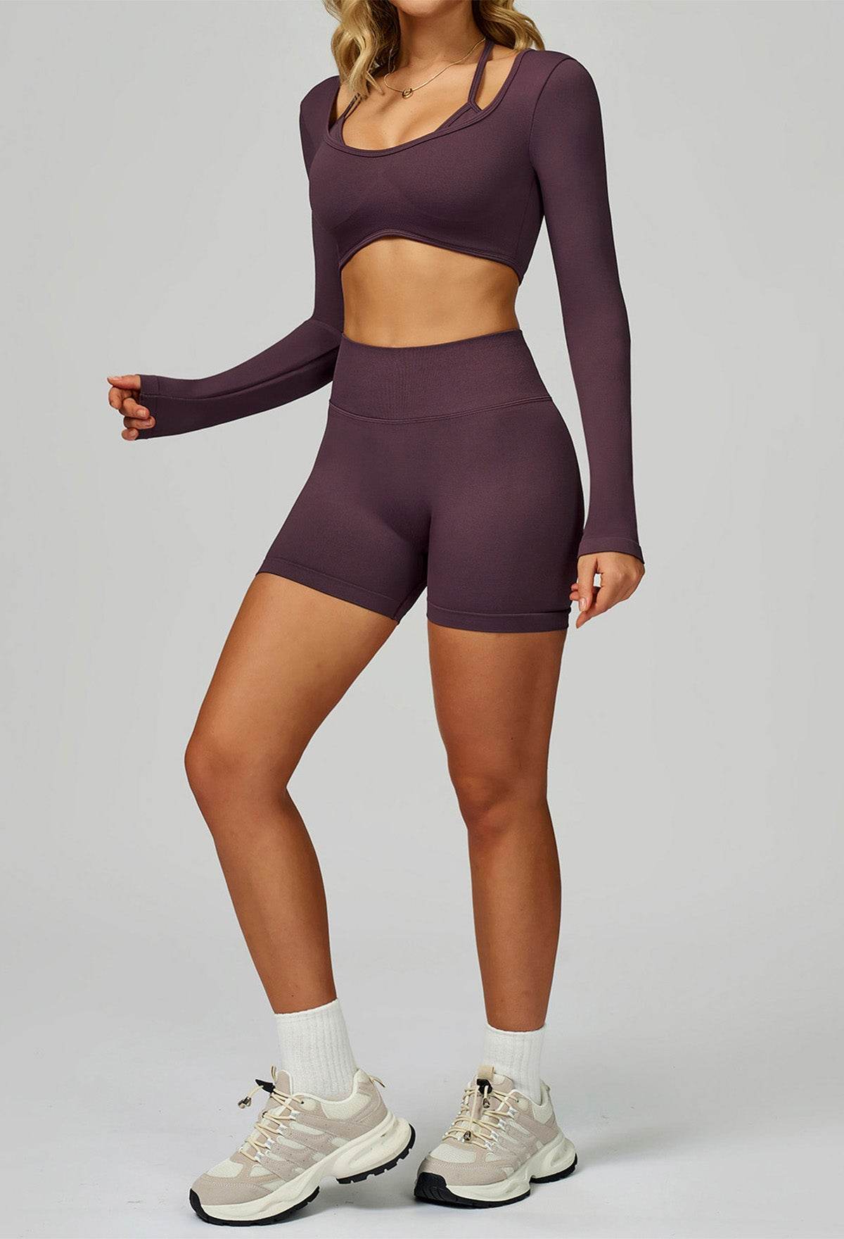 Sport Set with Color Block Long Sleeve T-Shirt and Short
